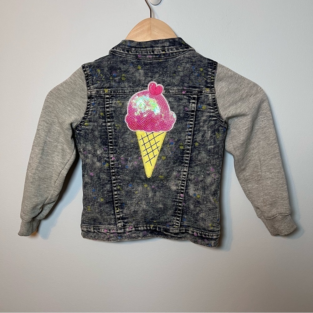 Colorful Planet Jean Jacket Girls‎ 4/5 Sequin Ice Cream Pastel Splatter Denim